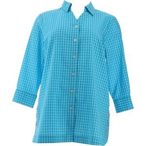 NWT JOAN RIVERS TEXTURED BUTTON FRONT SHIRT W/SIDE BUTTONS AQUA XS